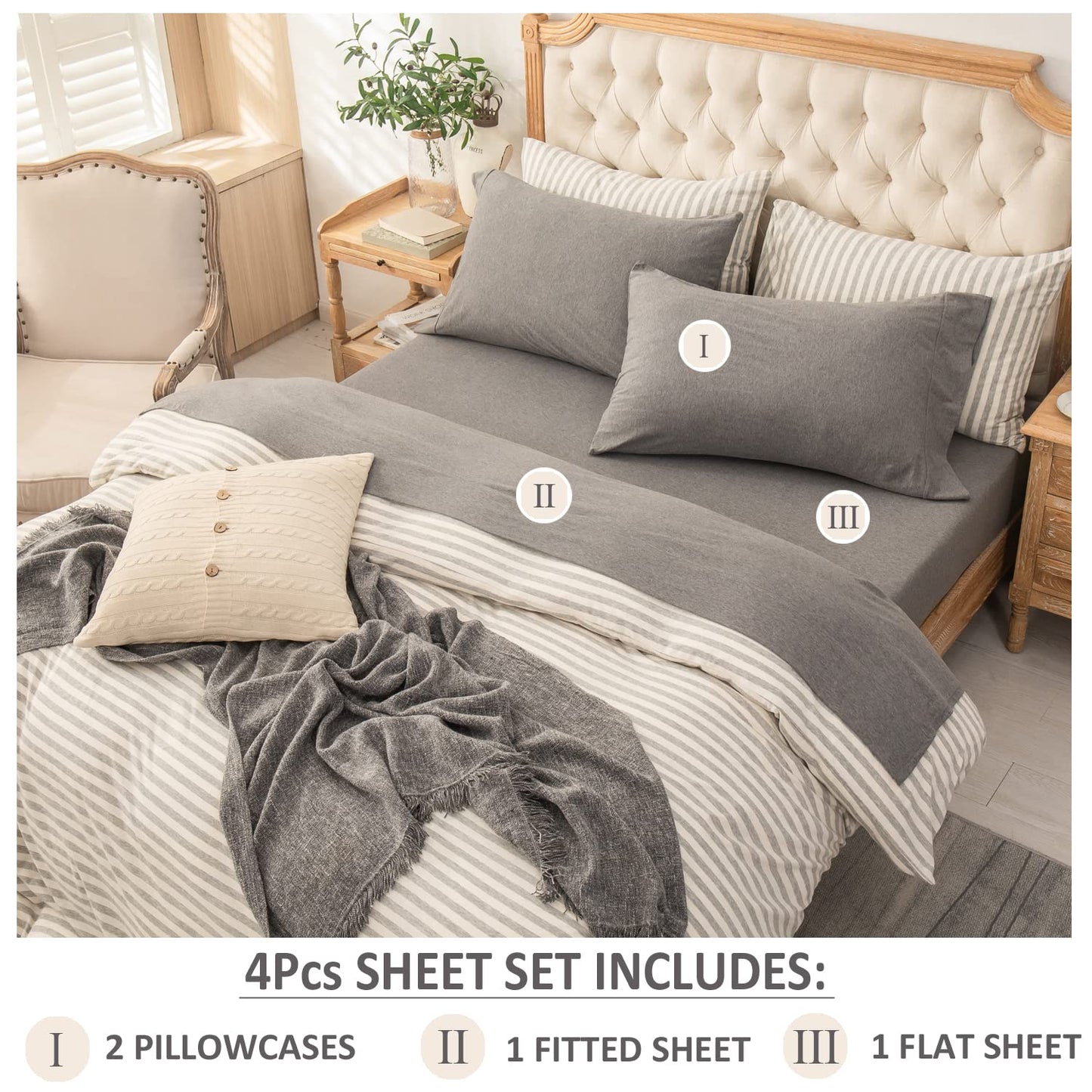 Jersey Knit 4pc Bed Sheet Set