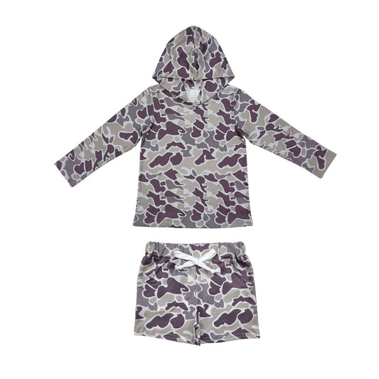 Camo hoodie shorts kids boys clothing set