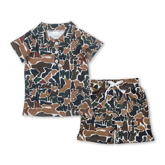 Brown camo polo shirt shorts kids boys summer outfits